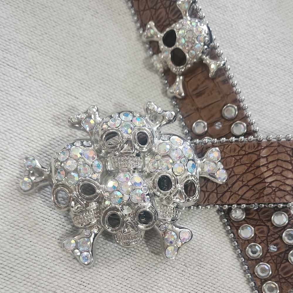 Brown Skull Embellished Belt - Picture 3 of 6